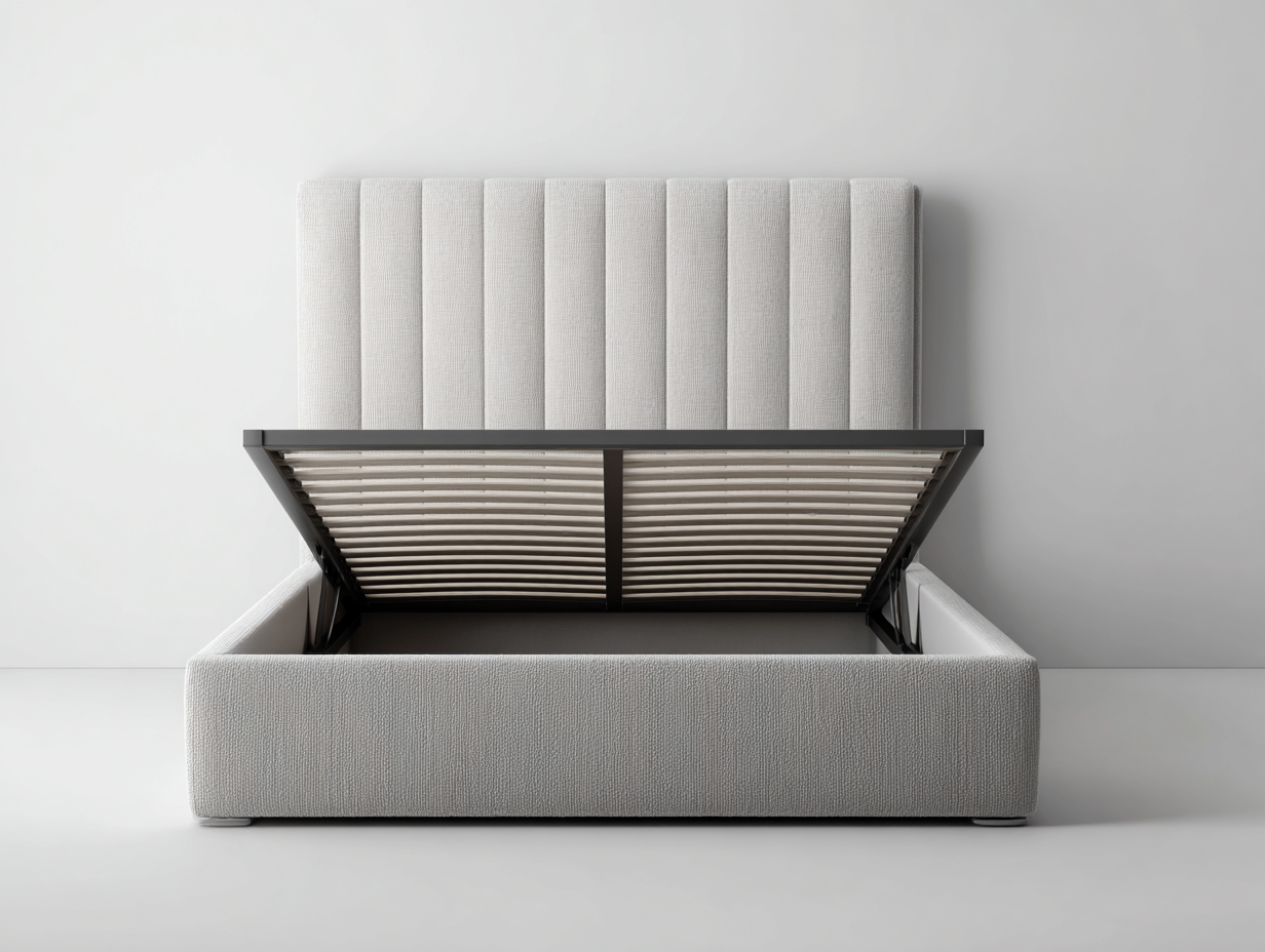 Lit double en tissu avec coffre de rangement 200x160x105 cm - gris clair - style moderne-Havengohome