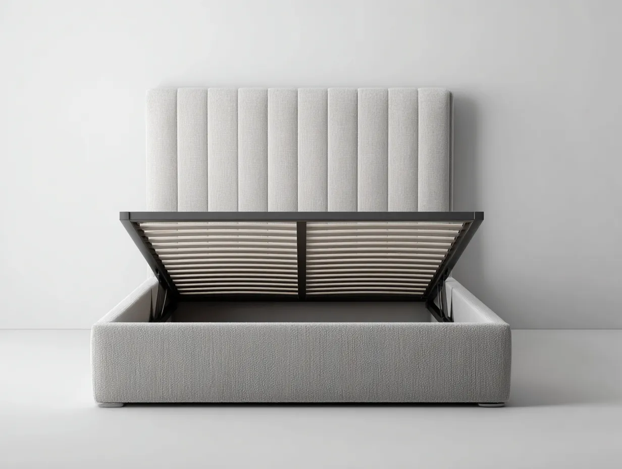 Lit double en tissu avec coffre de rangement 200x160x105 cm - gris clair - style moderne-Havengohome