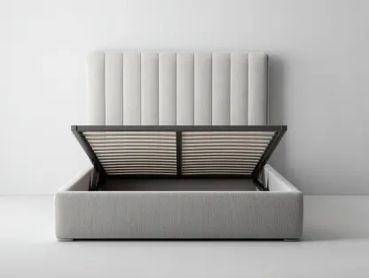 Lit double en tissu avec coffre de rangement 200x160x105 cm - gris clair - style moderne-Havengohome