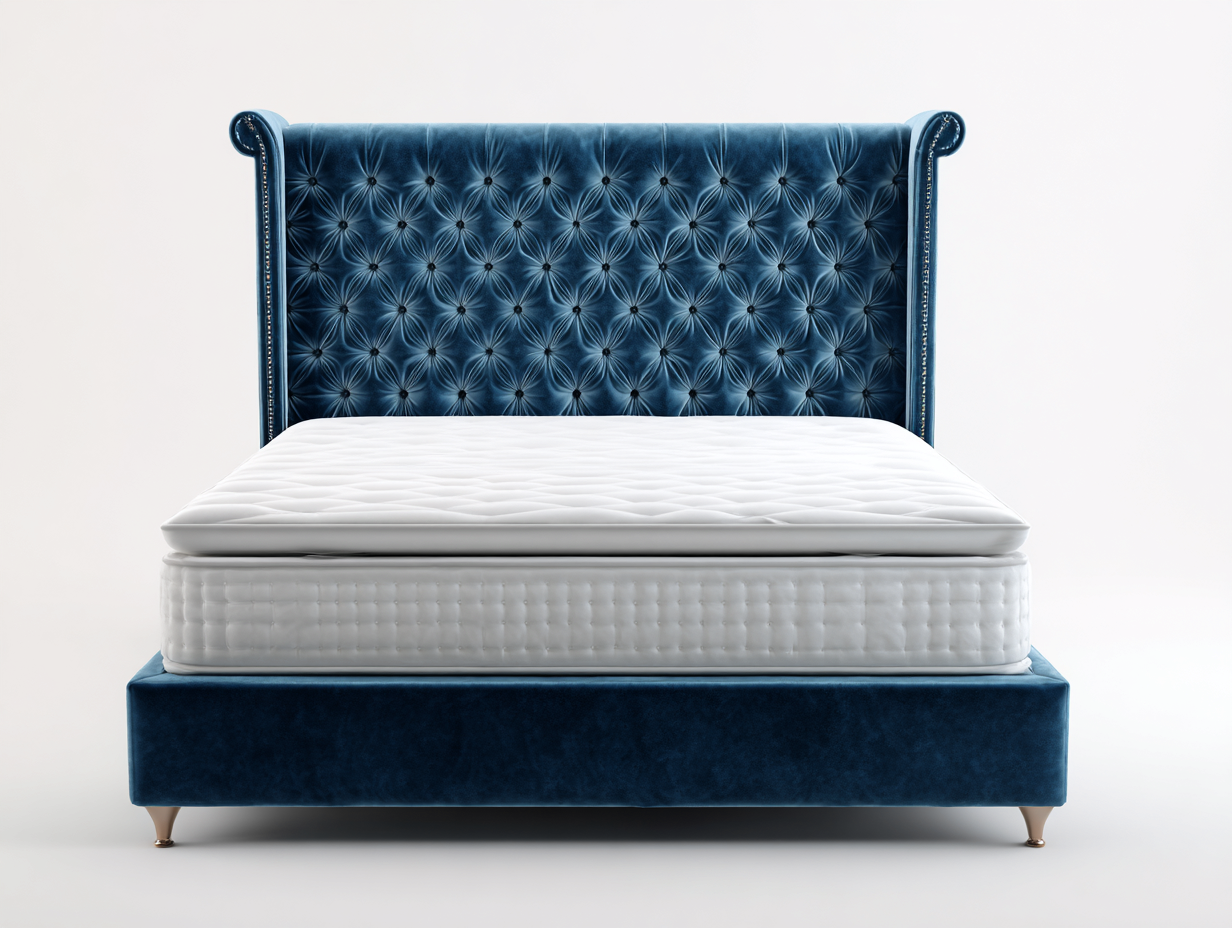 Lit double en tissu capitonné 205x165x120 cm - bleu profond - style élégant pour chambre-Havengohome