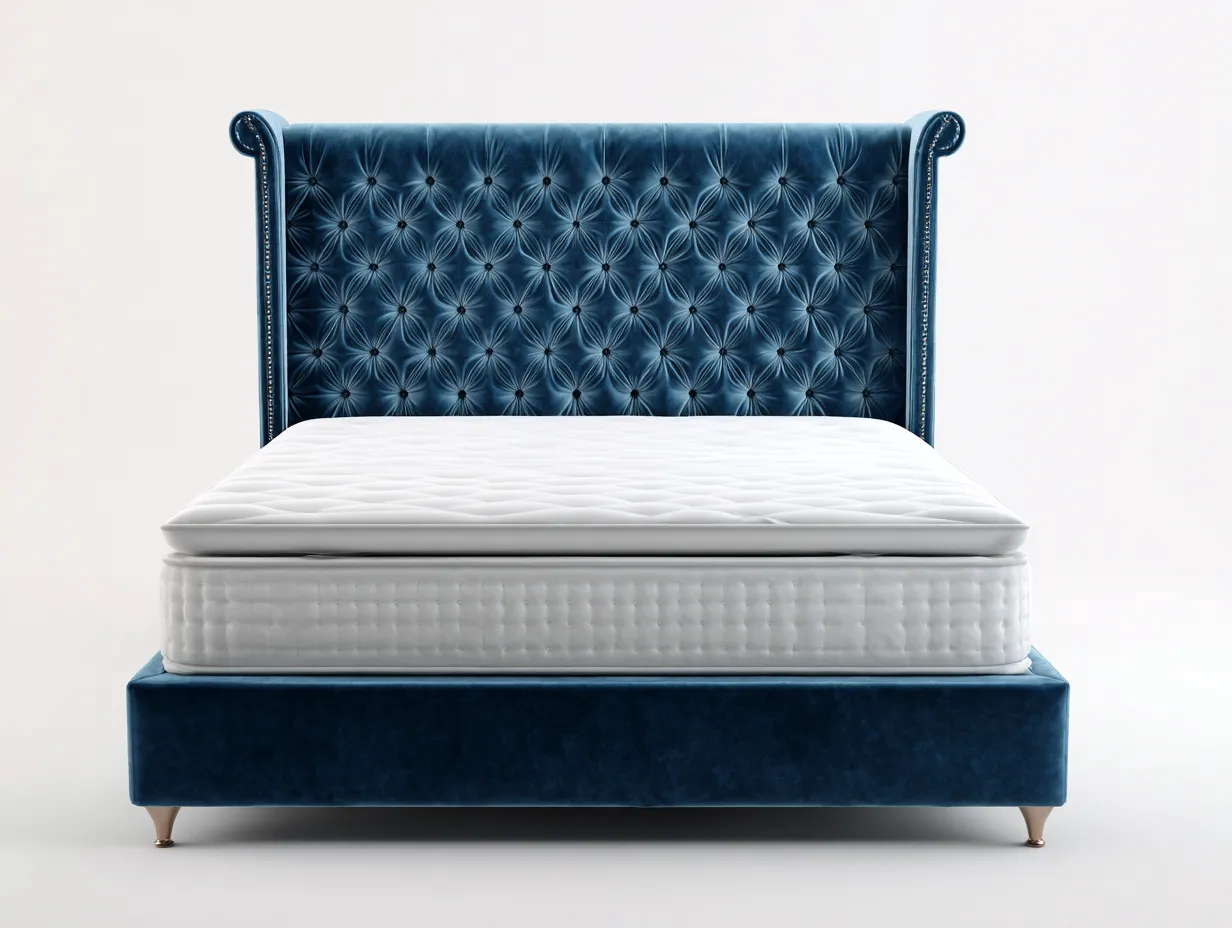 Lit double en tissu capitonné 205x165x120 cm - bleu profond - style élégant pour chambre-Havengohome