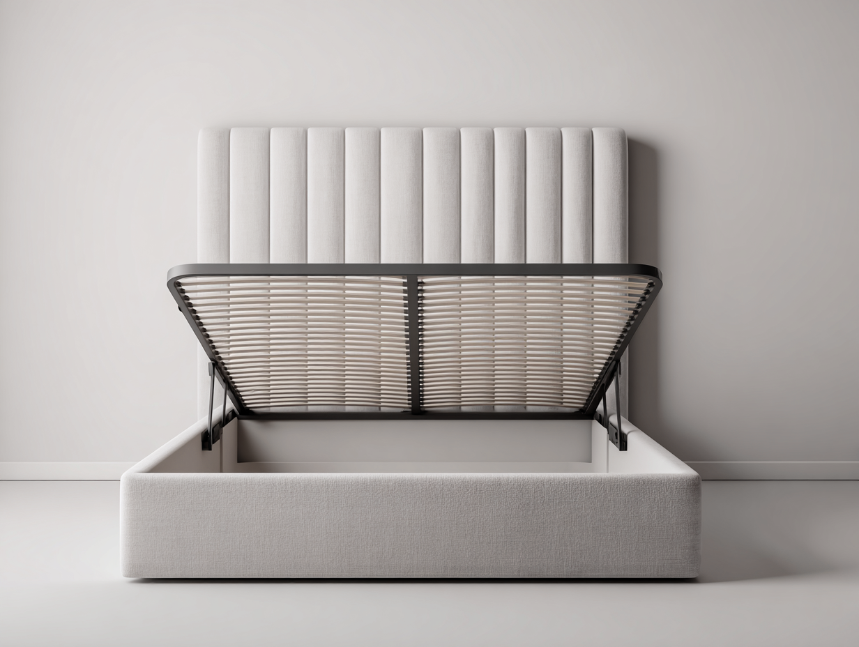 Lit double en tissu avec coffre 210x170x115 cm - beige clair - design contemporain pour chambre-Havengohome