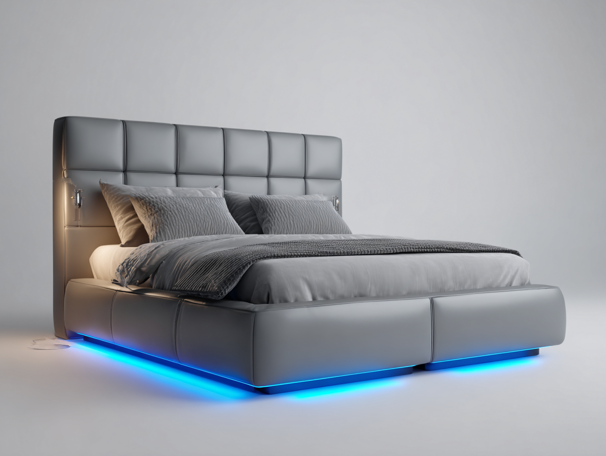 Lit double en tissu avec structure rembourrée 200x160x110 cm - Gris - Design moderne-Havengohome