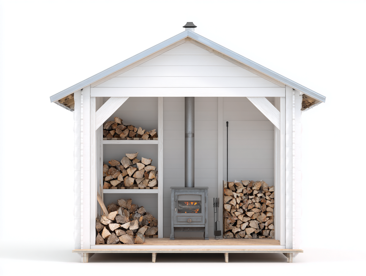 Abri à bûches bois peint 200x100x210 cm - blanc - rangement extérieur avec espace couvert-Havengohome