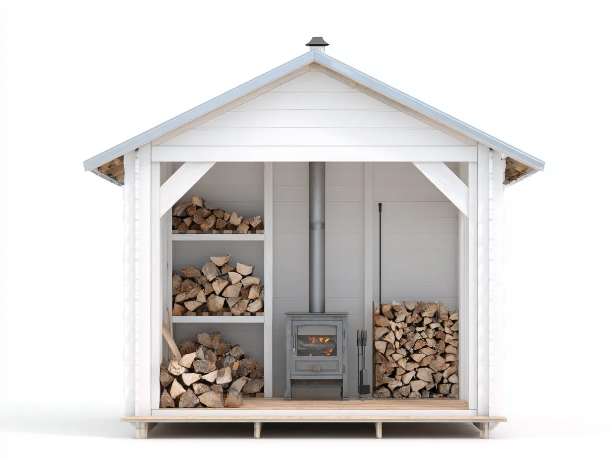 Abri à bûches bois peint 200x100x210 cm - blanc - rangement extérieur avec espace couvert-Havengohome