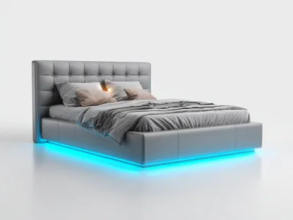 Lit double tissu rembourré 210x170x95 cm - gris clair - éclairage LED intégré-Havengohome