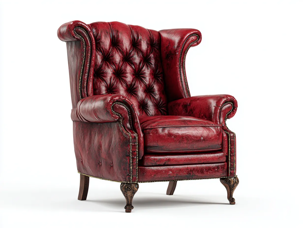 Ledersessel - Leder-Holz - 90x85x105 cm - Bordeauxrot - klassischer Stil-Sofamypad
