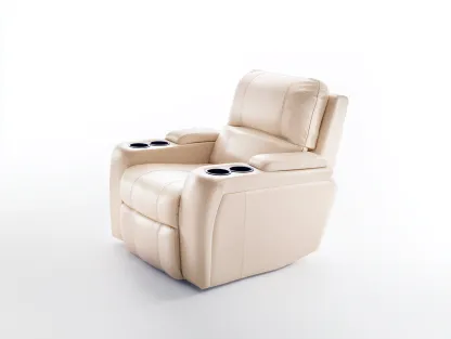 Fauteuil relax en cuir rembourré 95x95x105 cm - beige - style confort moderne-Roomuphut