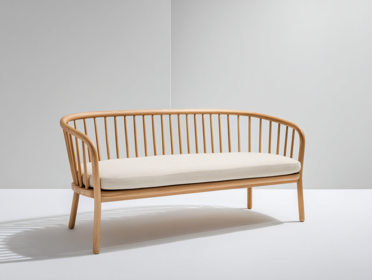 Banc de jardin bois naturel avec assise rembourrée 150x60x80 cm - bois clair-beige - design scandinave-Roomuphut