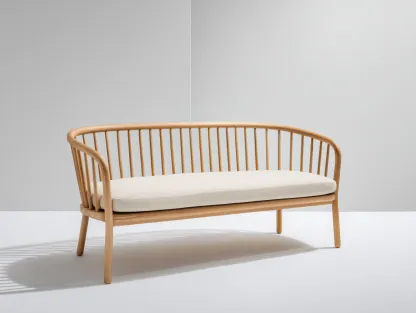 Banc de jardin bois naturel avec assise rembourrée 150x60x80 cm - bois clair-beige - design scandinave-Roomuphut