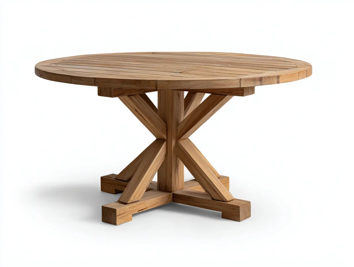 Table de jardin ronde en bois avec piètement central 140x140x75 cm - Bois naturel - Design intemporel-Roomuphut