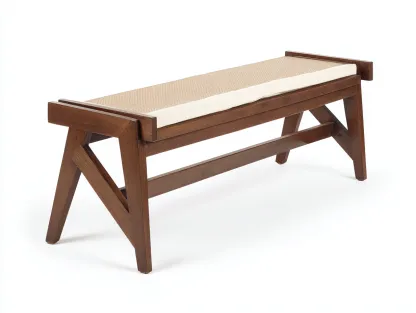 Banc de jardin en bois avec assise rembourrée 140x40x45 cm - Bois foncé - Style traditionnel-Roomuphut