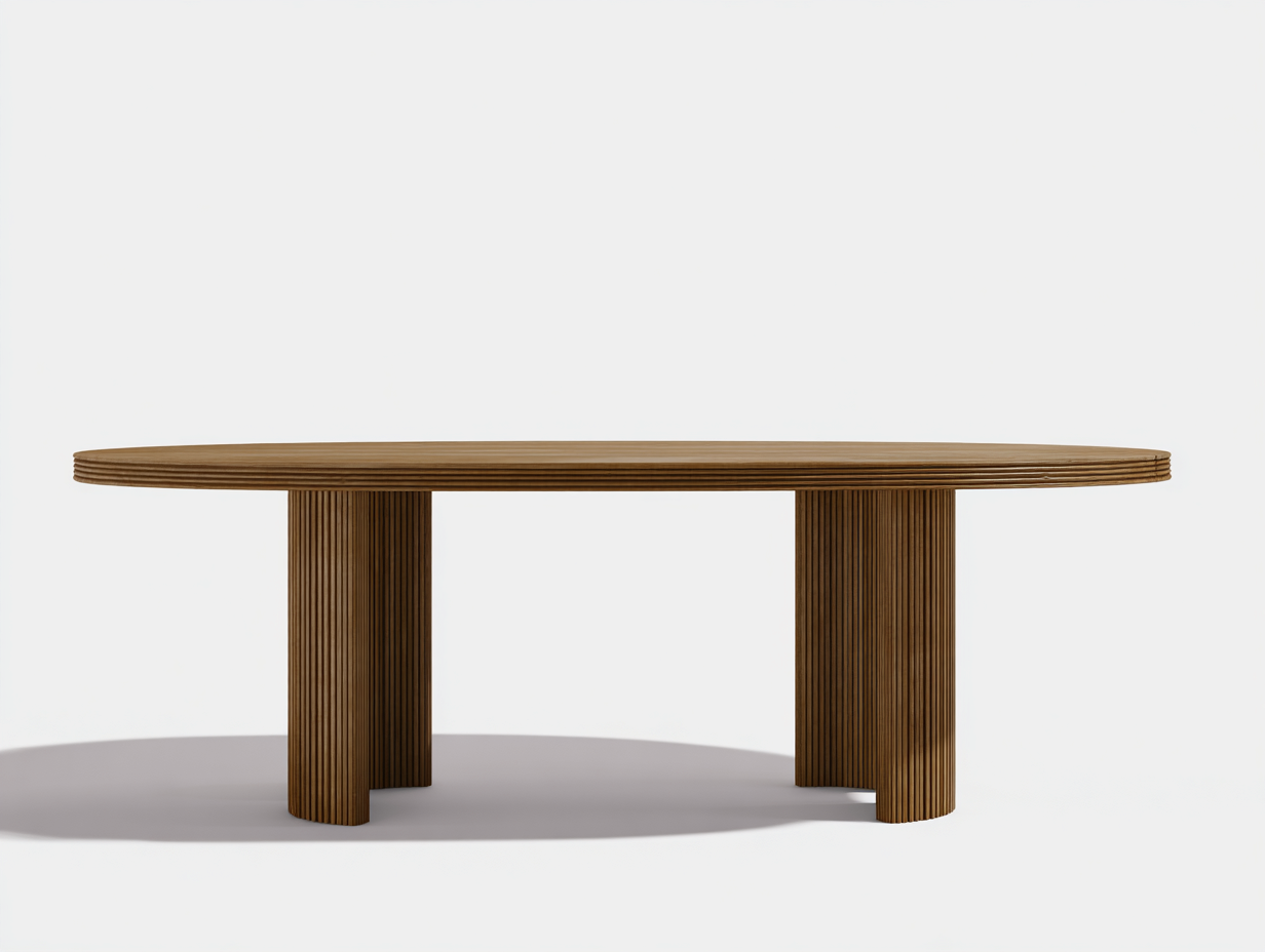 Table de jardin en bois avec piètement double 220x100x75 cm - Bois naturel - Design contemporain-Roomuphut