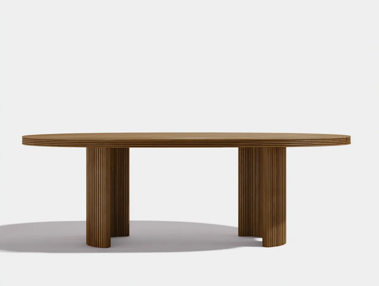 Table de jardin en bois avec piètement double 220x100x75 cm - Bois naturel - Design contemporain-Roomuphut