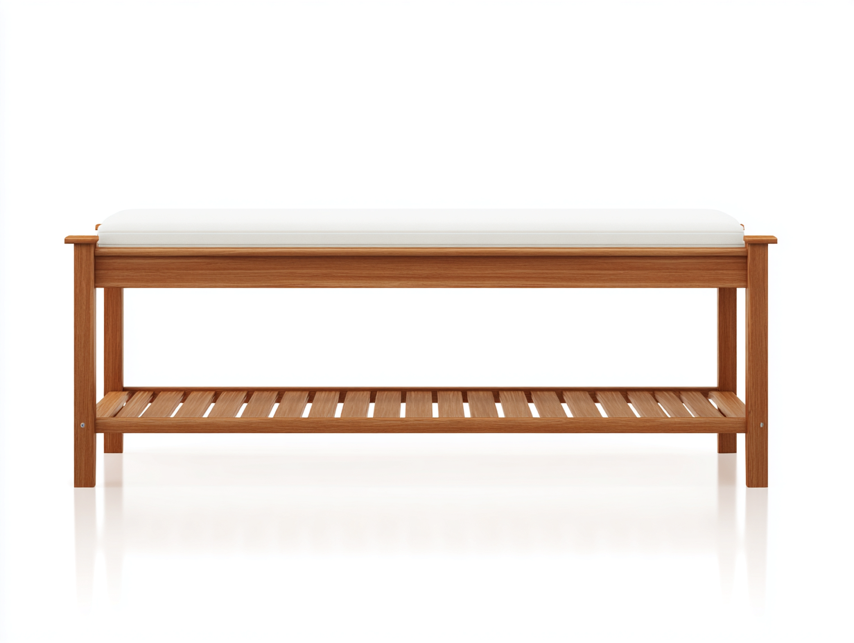Banc de jardin en bois avec assise rembourrée 120x40x45 cm - Bois naturel - Design épuré-Roomuphut