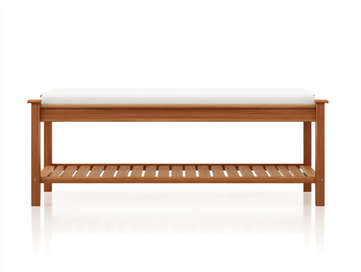 Banc de jardin en bois avec assise rembourrée 120x40x45 cm - Bois naturel - Design épuré-Roomuphut