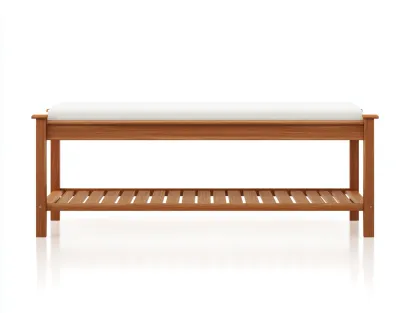 Banc de jardin en bois avec assise rembourrée 120x40x45 cm - Bois naturel - Design épuré-Roomuphut
