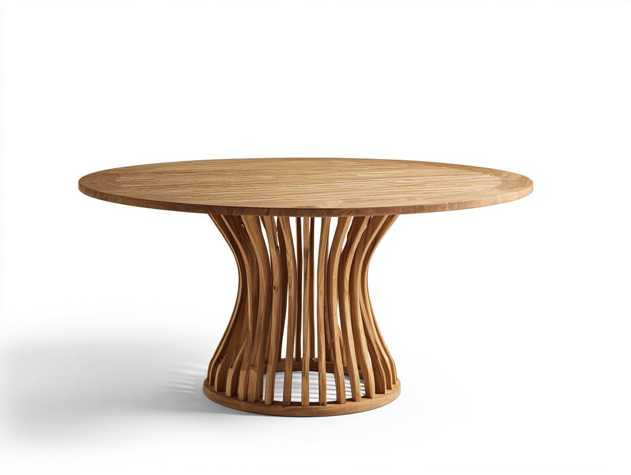 Table de jardin bois massif ronde 120x120x75 cm - bois naturel - design sculptural extérieur-Roomuphut