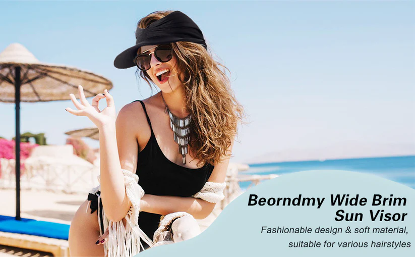Womens Sun Visor Hat Wide Brim Summer Sun Hats UPF 50+ UV Protection Beach Hats Foldable Golf Visor for Women