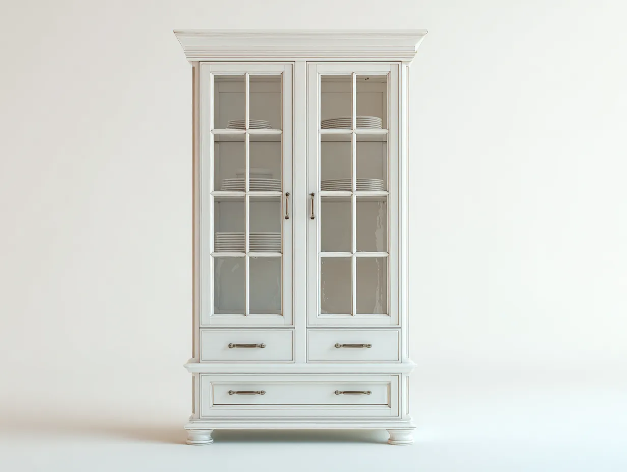 Vitrinen - Holz-Glas - 96x42x200 cm - Weiß - Klassischer Landhausstil-Sofauply