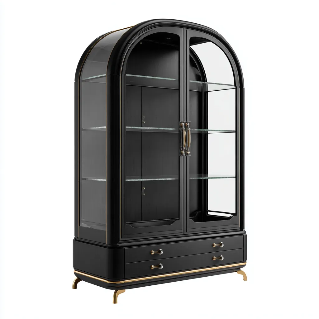 Vitrine - Glas-Holz-Metall - 90x45x165 cm - Schwarz-Gold - Eleganter Stil-Sofauply