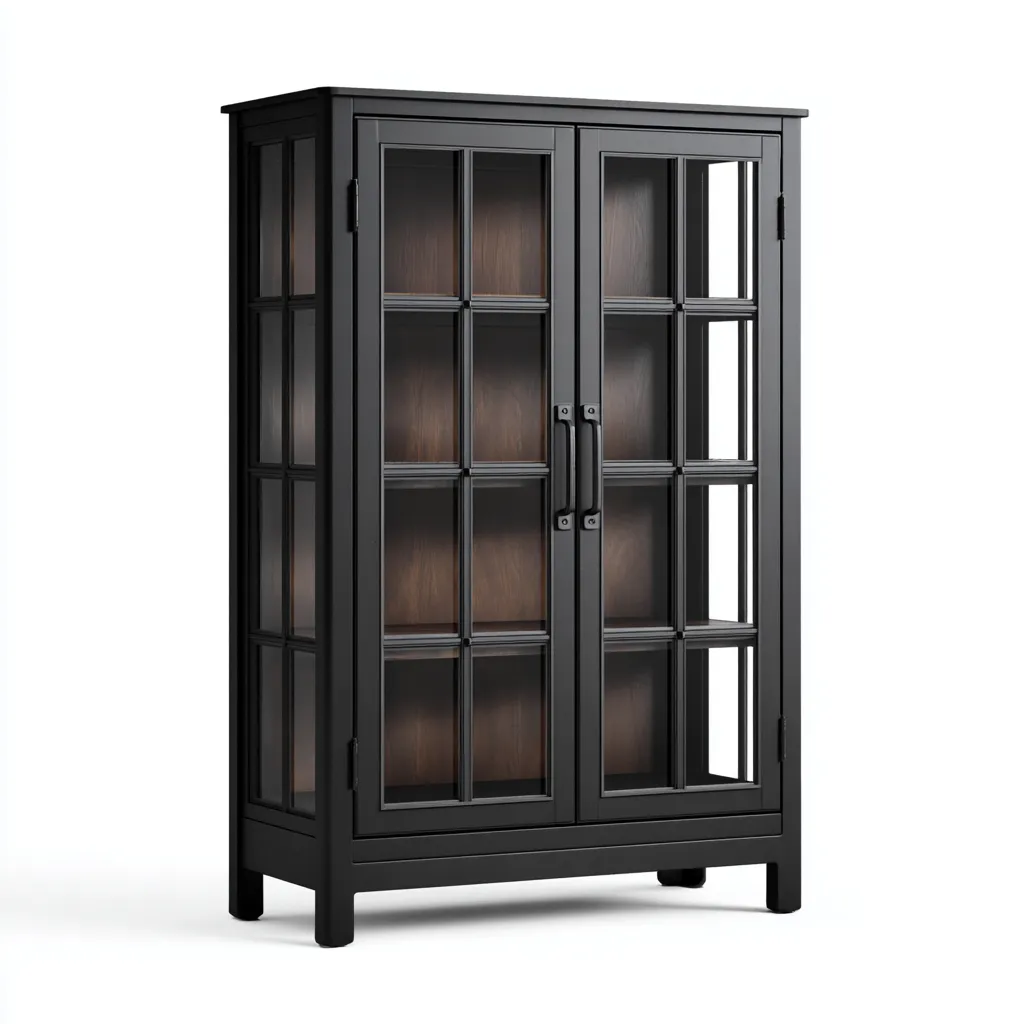 Vitrine - Glas-Holz-Metall - 92x42x150 cm - Schwarz - Klassischer Stil-Sofauply