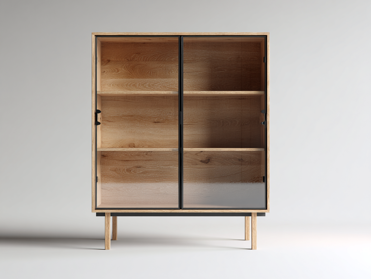 Vitrine en bois avec portes vitrées 90x40x160 cm - bois naturel et transparent - style contemporain-Oakgetshop