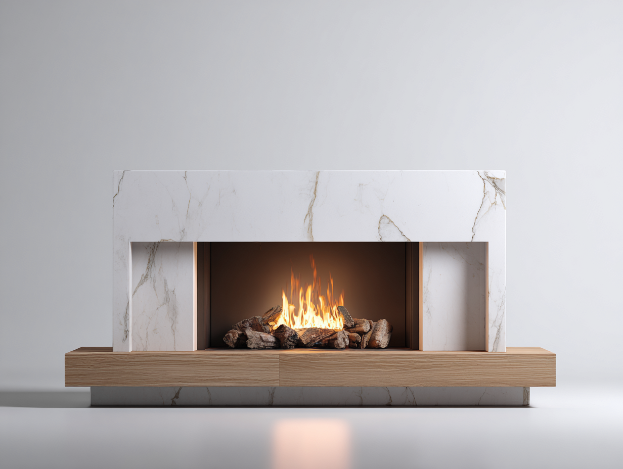 Cheminée électrique décorative 180x40x55 cm - blanc effet marbre et bois clair - style contemporain-Oakgetshop