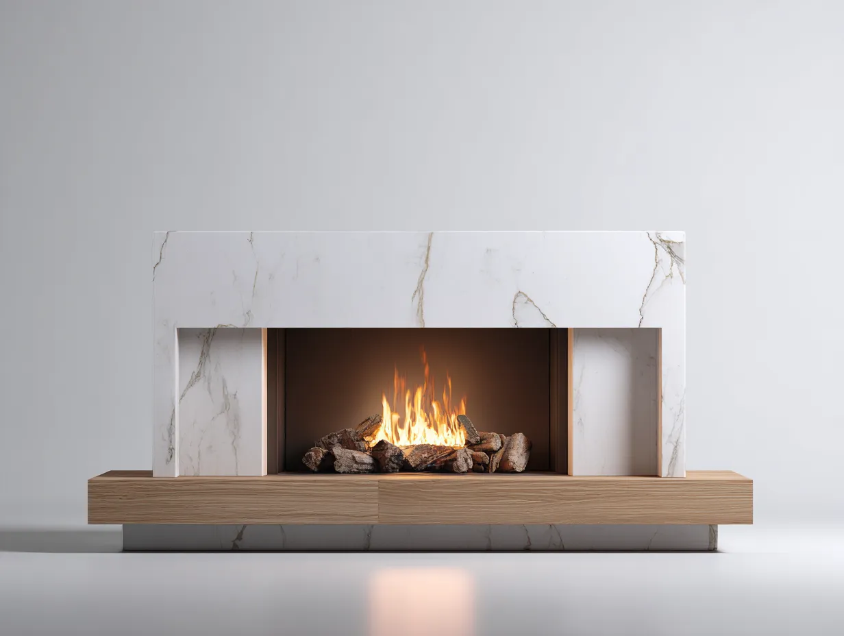 Cheminée électrique décorative 180x40x55 cm - blanc effet marbre et bois clair - style contemporain-Oakgetshop