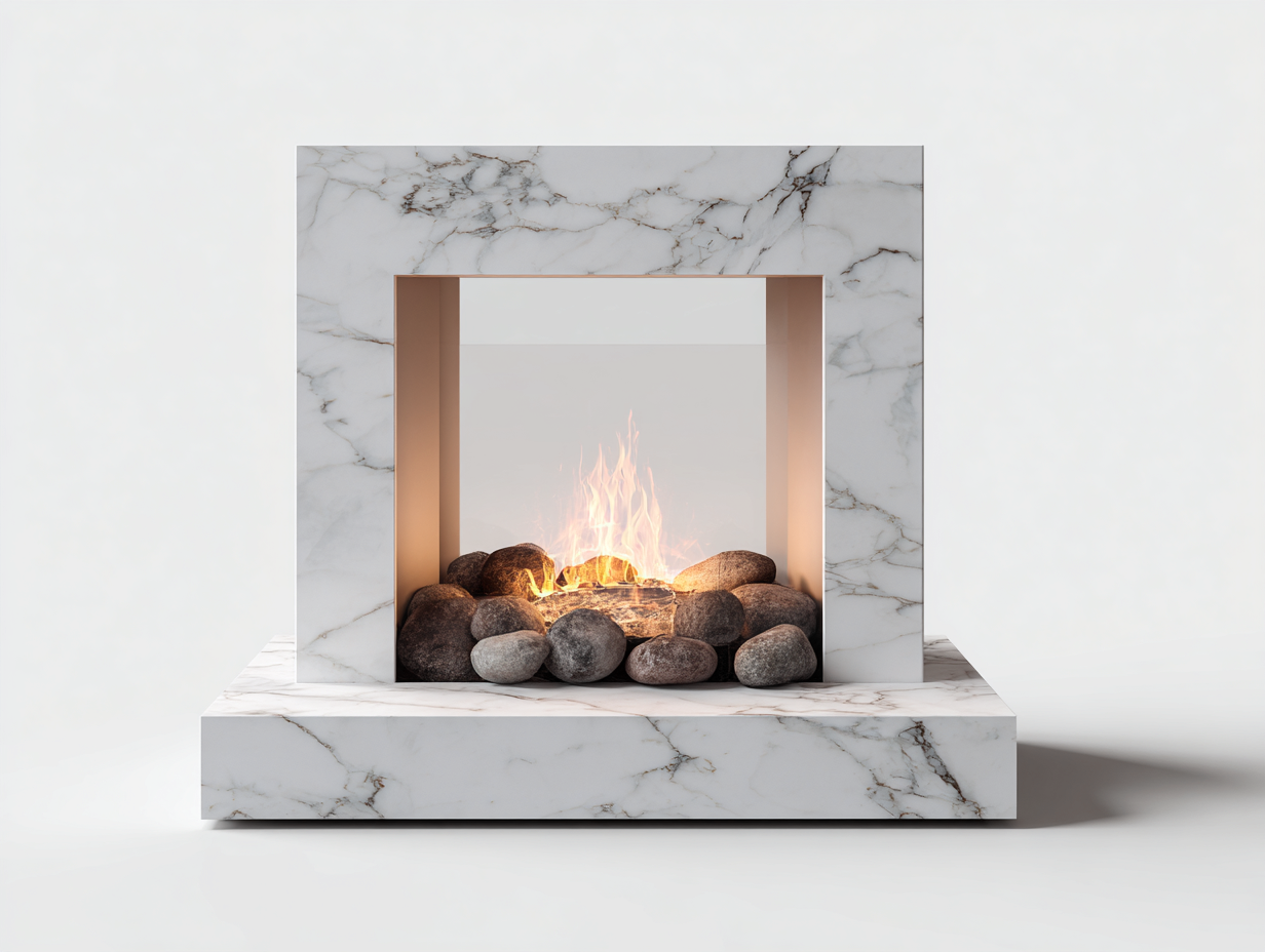 Cheminée électrique avec cadre effet marbre 120x35x110 cm - Blanc veiné - Design moderne-Oakgetshop