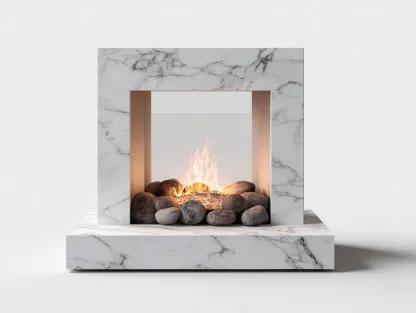 Cheminée électrique avec cadre effet marbre 120x35x110 cm - Blanc veiné - Design moderne-Oakgetshop