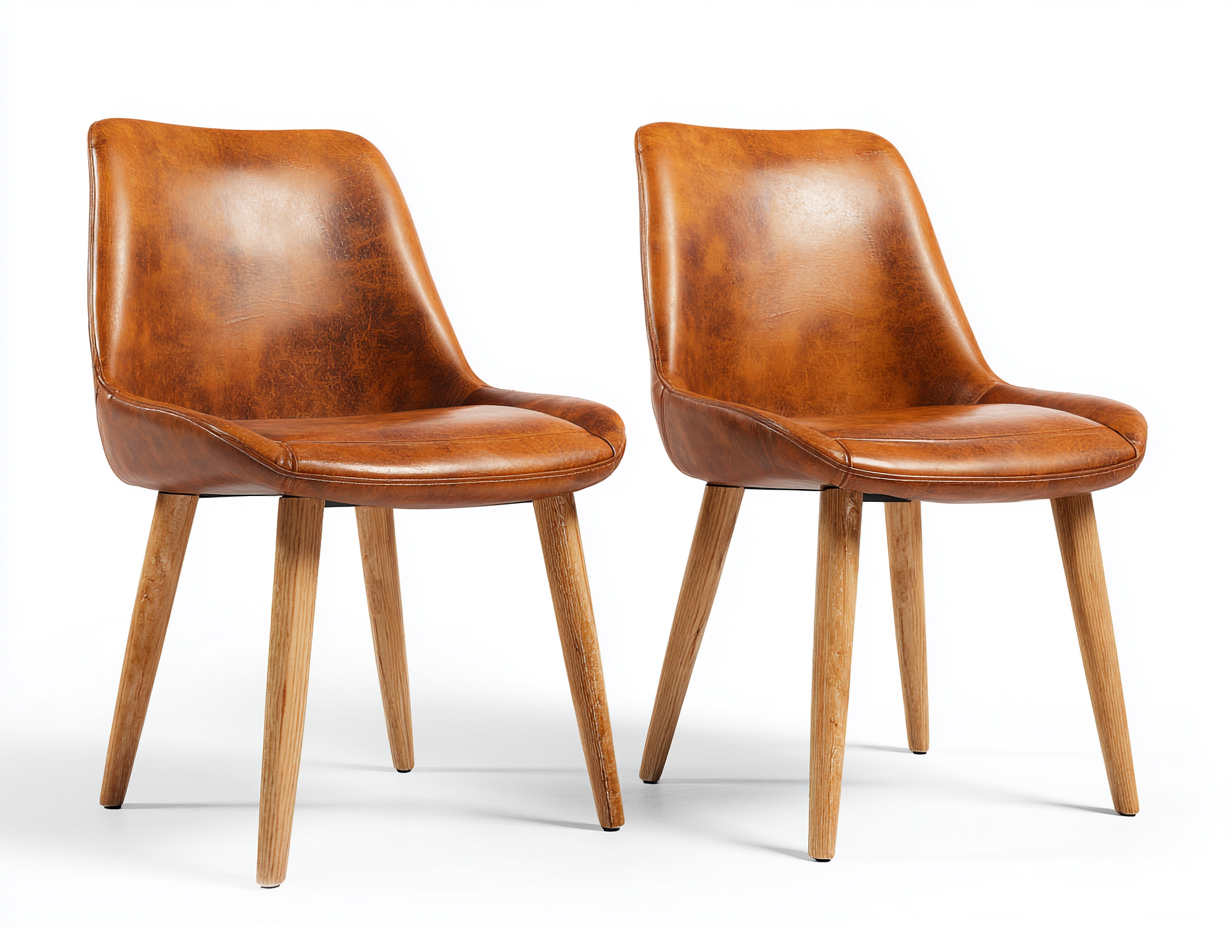 Chaise de salle à manger en cuir et bois 55x55x80 cm - marron - style contemporain-Oakgetshop