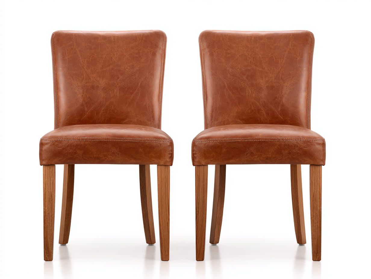 Chaise de salle à manger en revêtement aspect cuir 45x55x85 cm - Marron - Style classique-Oakgetshop