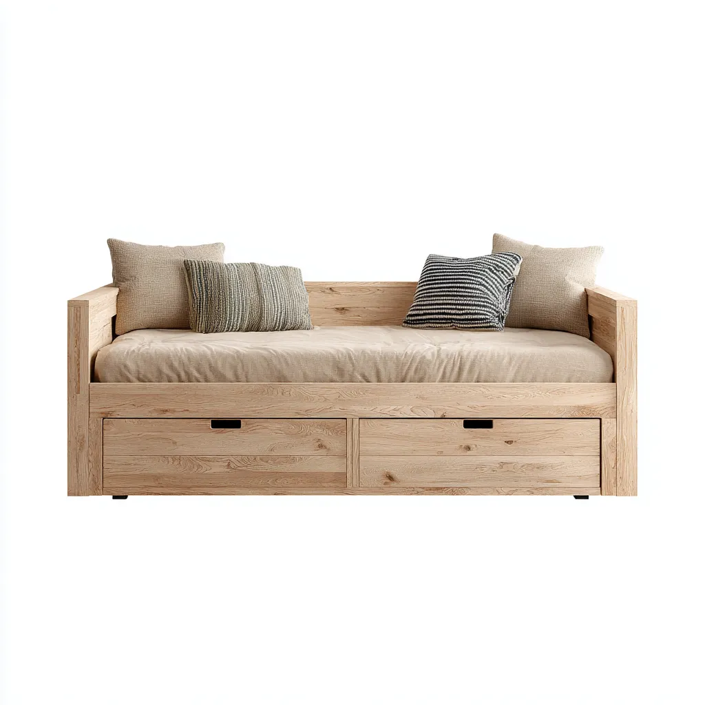 Schlafsofa - Holz-Stoff - 208x94x76 cm - Natur - skandinavischer Stil-Roomgetyard