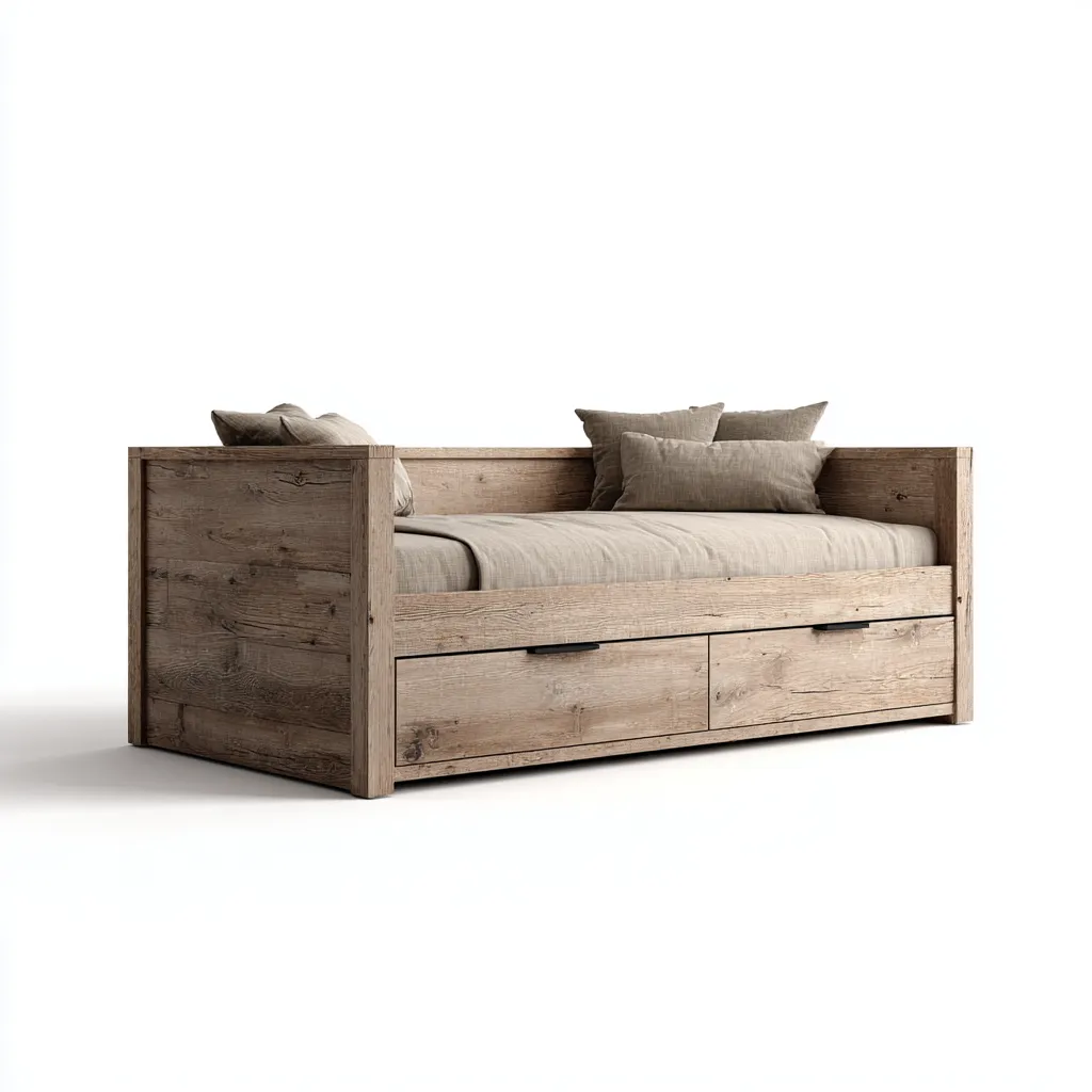 Schlafsofa - Holz-Stoff - 210x95x78 cm - Naturholz - rustikaler Stil-Roomgetyard