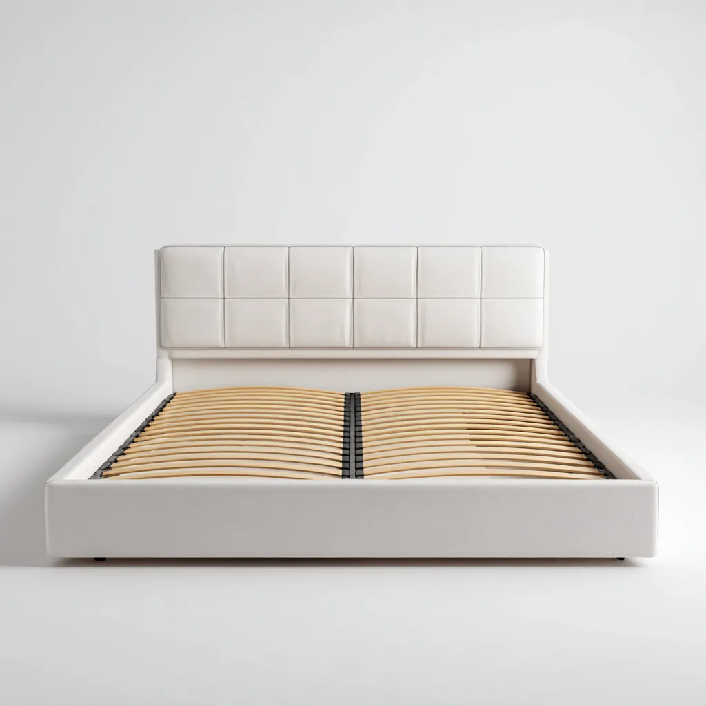 Doppelbett-Kunstleder-218x192x118 cm-Reinweiß-Moderner Stil-Roomgetyard