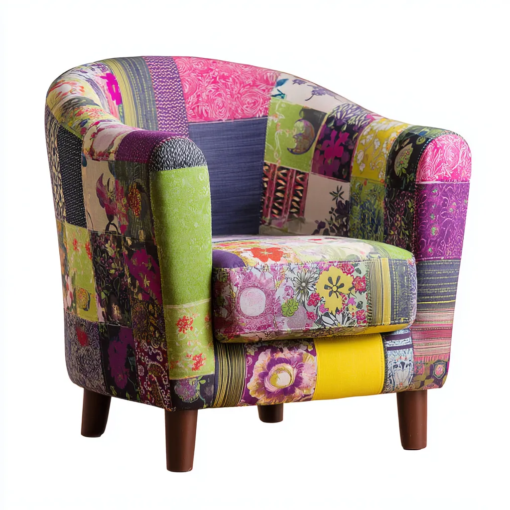 Stoffsessel-Stoff-Holz-82x78x80 cm-Mehrfarbig-Patchwork Design-Roomgetyard