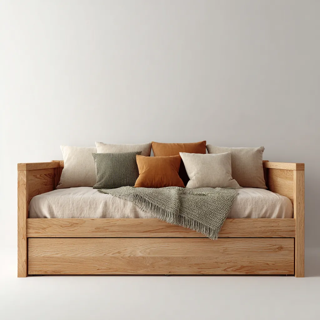 Schlafsofa - Holz-Stoff - 212x96x77 cm - Natur - zeitloser Stil-Roomgetyard