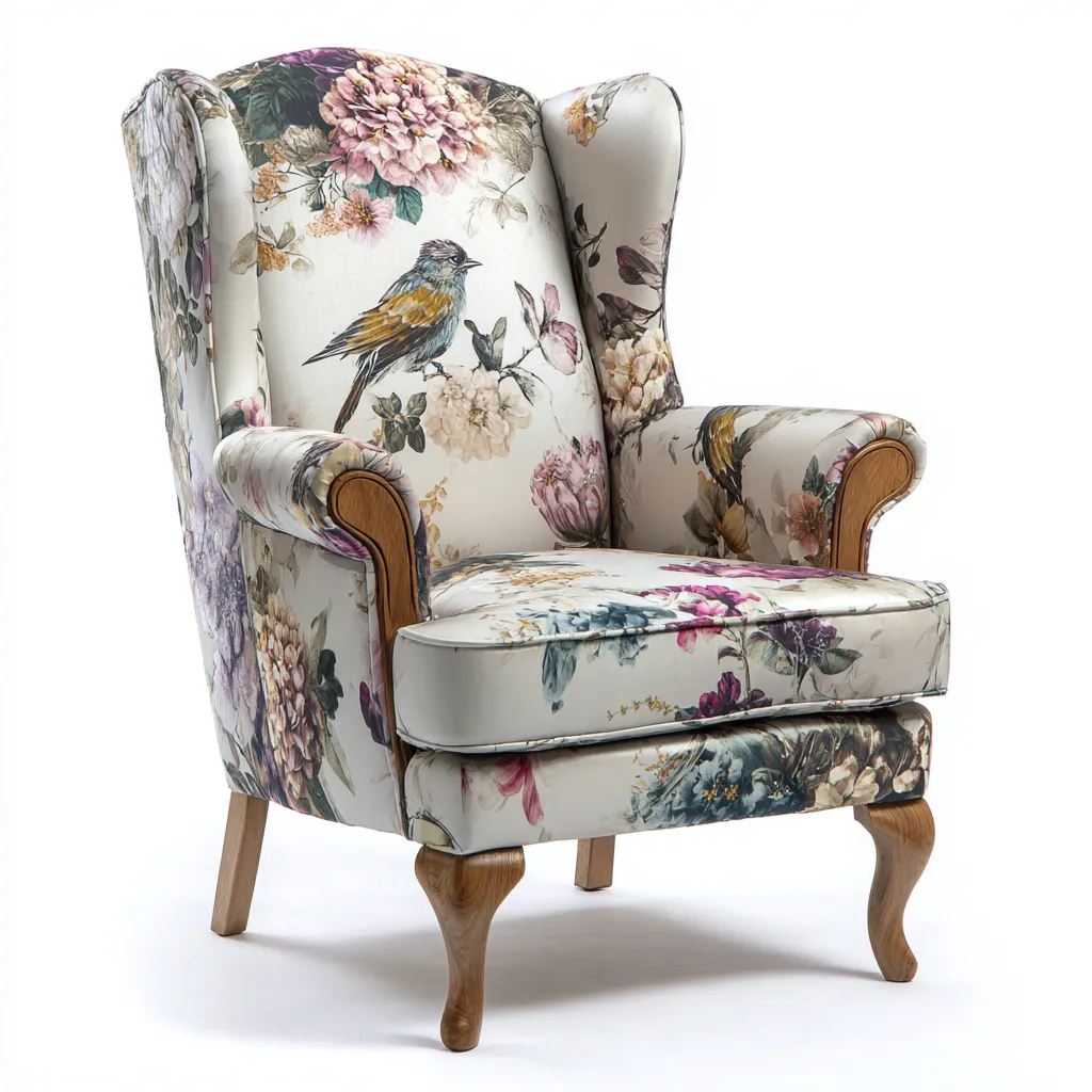 Stoffsessel-Stoff-Holz-88x84x102 cm-Creme Mehrfarbig-Klassischer Ohrensessel-Roomgetyard