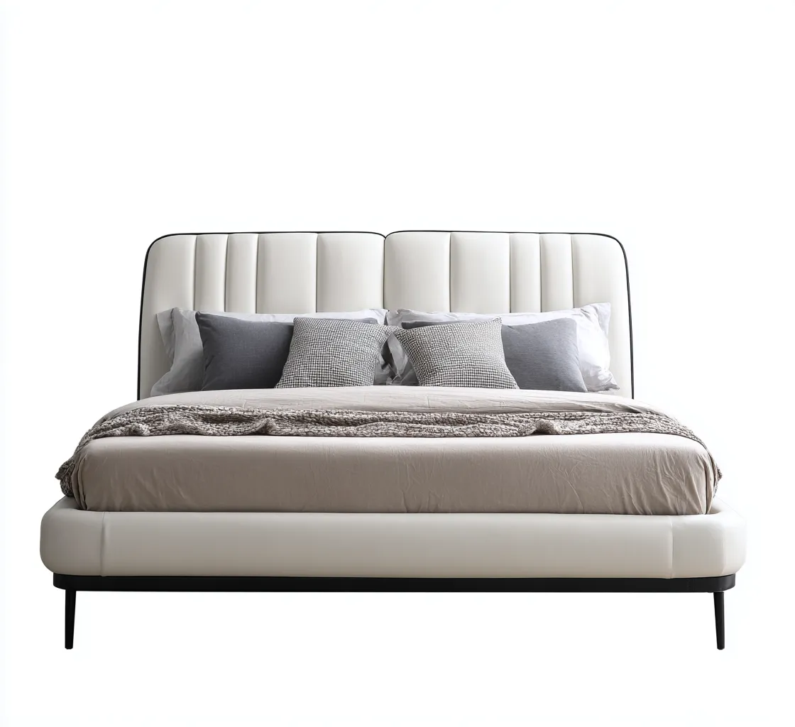 Doppelbett-Kunstleder-215x195x115 cm-Elfenbeinweiß-Moderner Stil-Roomgetyard