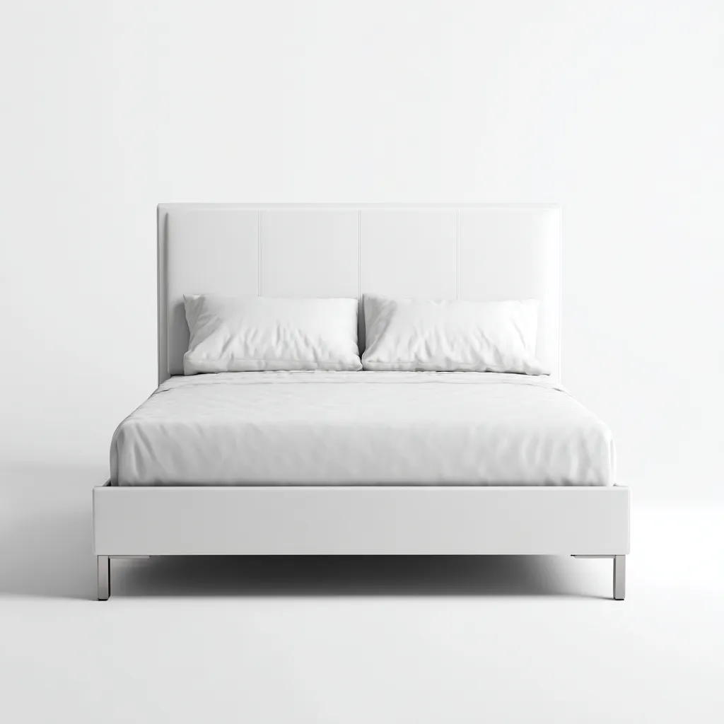 Doppelbett-Kunstleder-Metall-216x194x114 cm-Weiß-Minimalistischer Stil-Roomgetyard