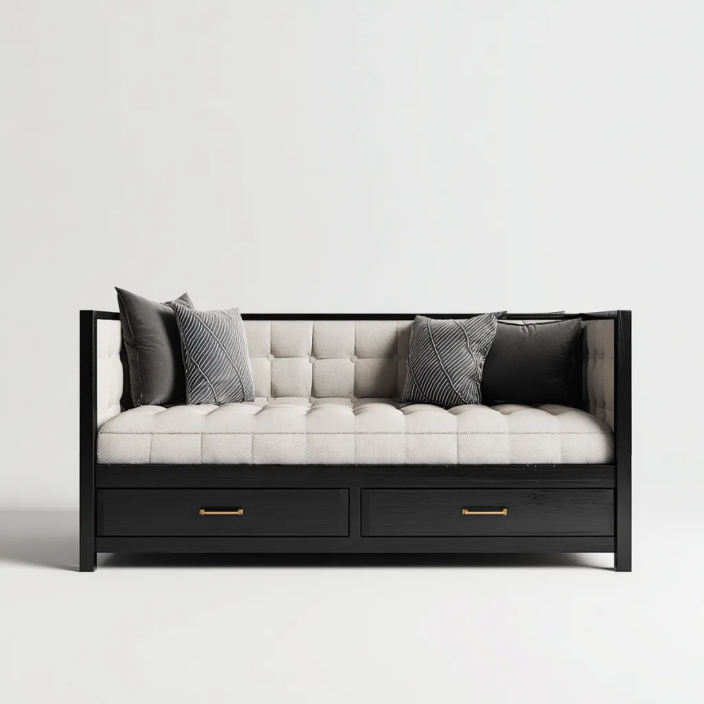 Schlafsofa - Holz-Stoff - 205x92x75 cm - Schwarz - modernes Design-Roomgetyard