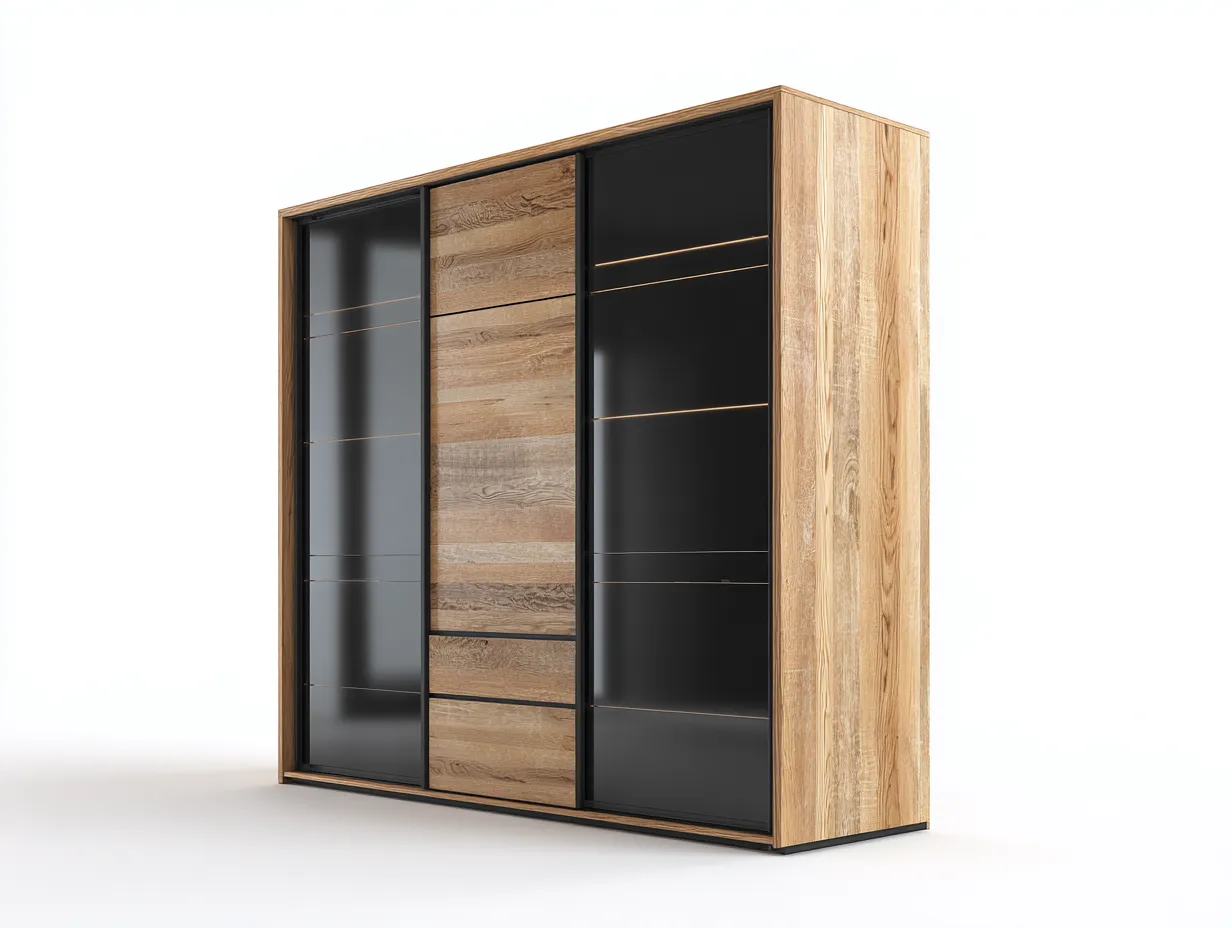 Armadio - legno-vetro - 268x66x228 cm - marrone-nero - stile moderno-Luxemyloft