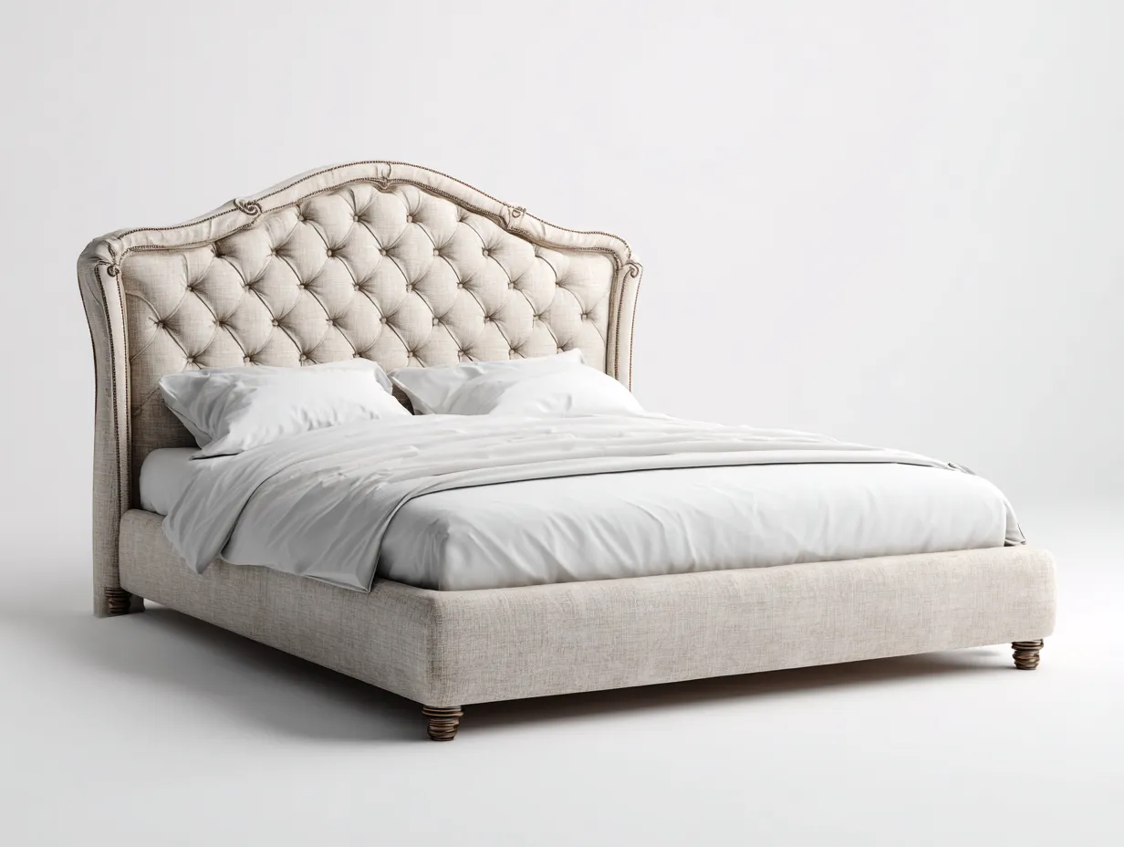 Letto matrimoniale - tessuto-legno - 218x186x125 cm - beige - design classico-Luxemyloft