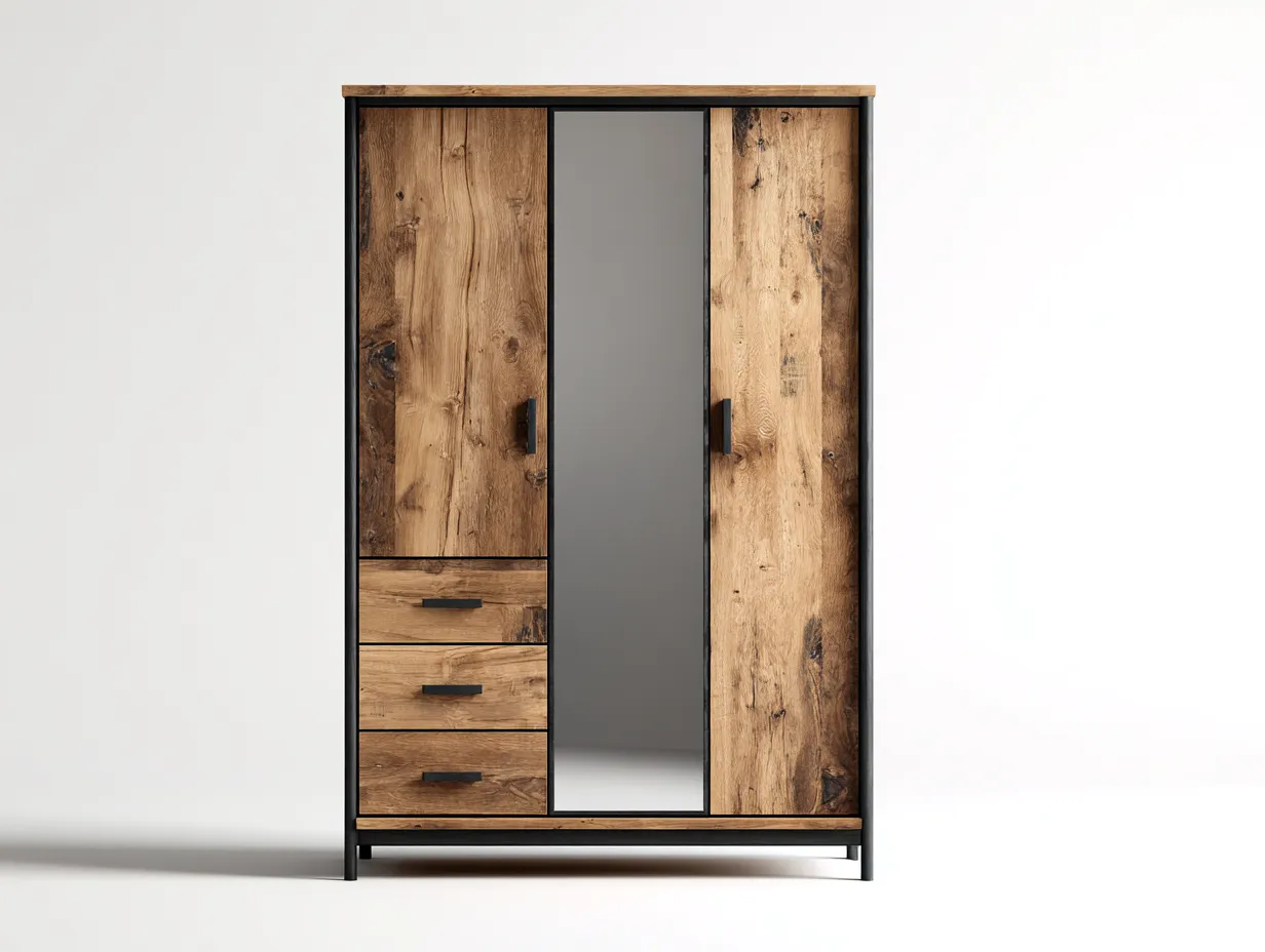 Armadio - legno-specchio - 120x58x205 cm - marrone-nero - stile moderno-Luxemyloft