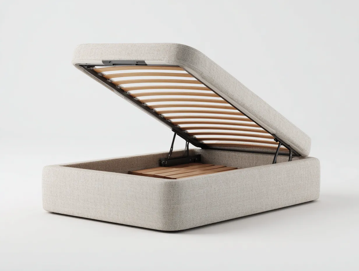 Letto matrimoniale - tessuto-legno-metallo - 214x174x38 cm - beige - design moderno-Luxemyloft