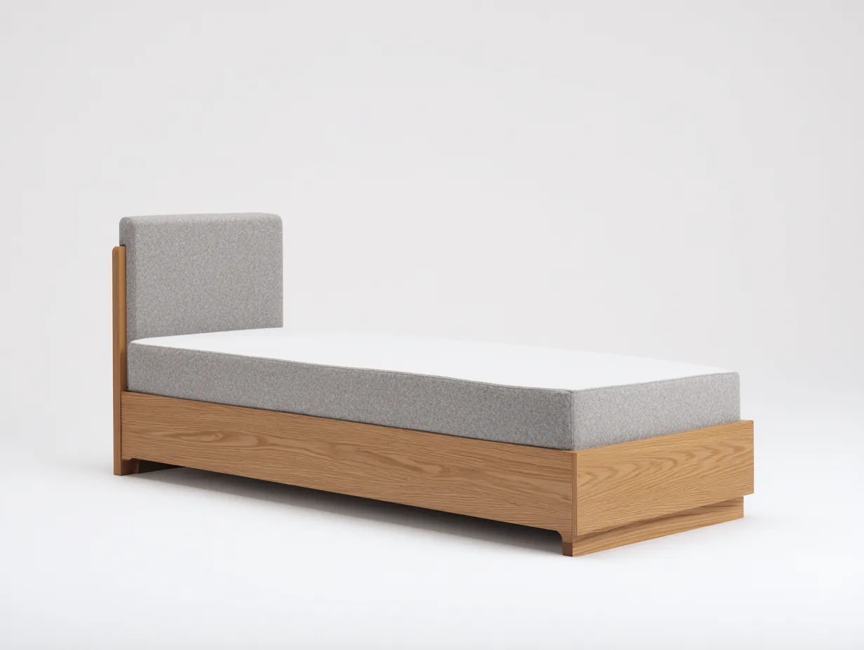Letto singolo-Struttura in legno-Tessuto-198x92x90 cm-Grigio-Naturale-Stile minimalista-Dengetshop