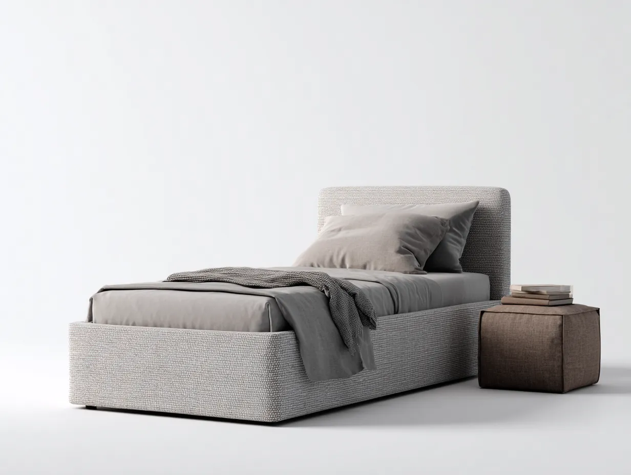 Letto singolo-Tessuto-200x95x98 cm-Beige-Grigio-Stile moderno-Dengetshop