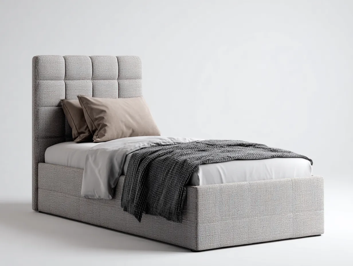 Letto singolo-Tessuto-200x95x110 cm-Beige-Grigio-Stile moderno-Dengetshop