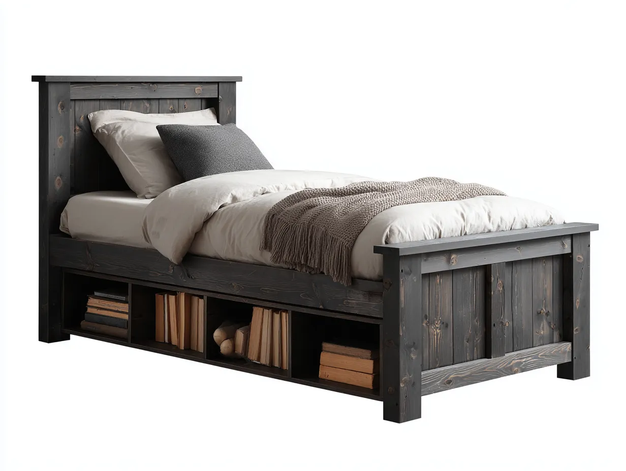 Letto singolo-Struttura in legno-200x100x95 cm-Grigio scuro-Stile rustico-Dengetshop